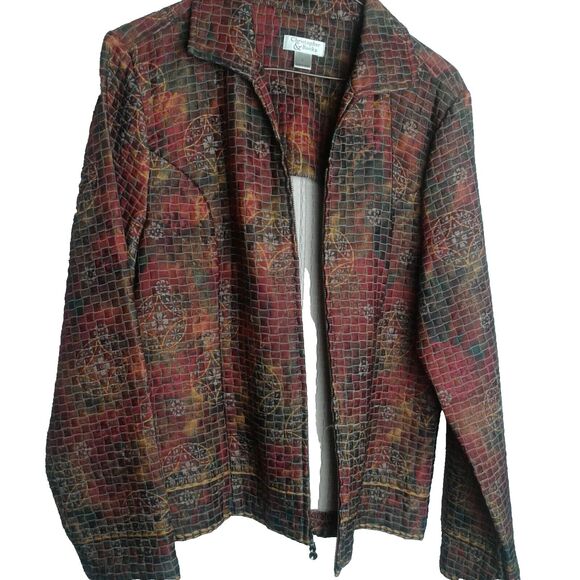 Christopher & Banks Womans Zip Up Jacket Brown Orange Red Autumn Fall - Picture 5 of 5